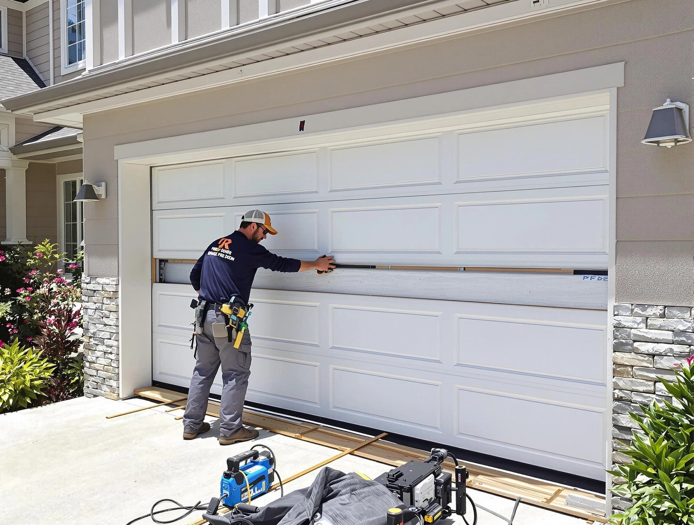 Passaic Garage Door Repair team performing complete garage door replacement at Passaic residence