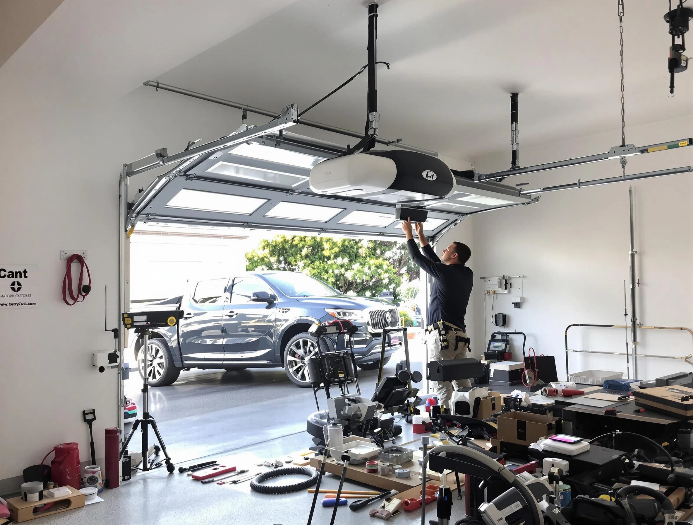 Passaic Garage Door Repair specialist installing smart garage door opener system in Passaic home