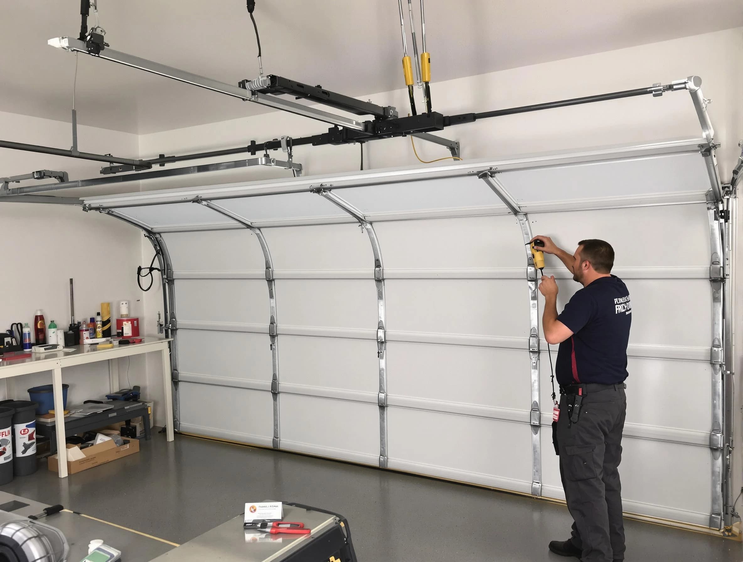 Passaic Garage Door Repair certified technician performing overhead door system repair in Passaic