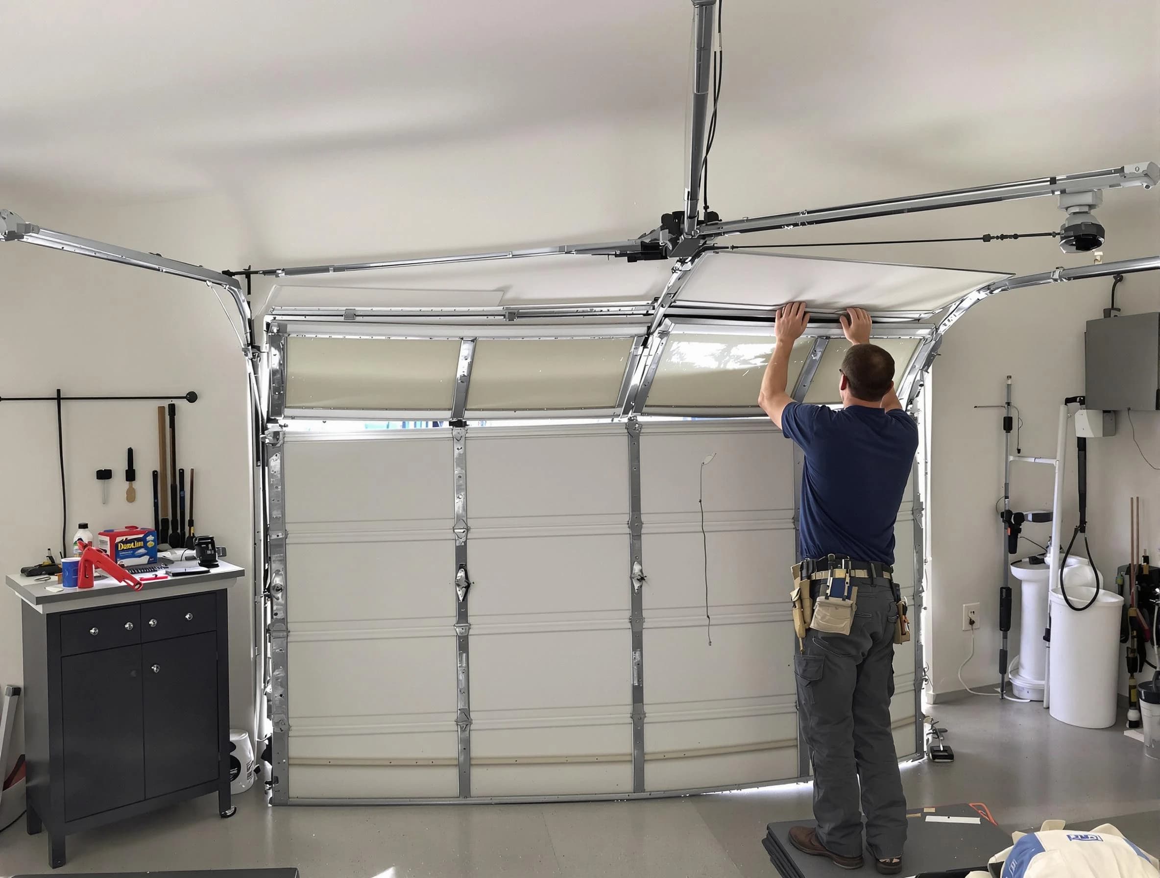 Passaic Garage Door Repair specialist performing precise section replacement on Passaic garage door